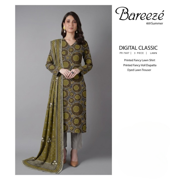 Bareezé Digital Classic 3-Piece Lawn Unstitched Suit (PR-7607)