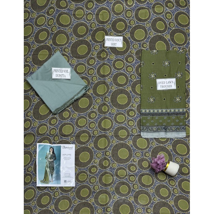 Bareezé Digital Classic 3-Piece Lawn Unstitched Suit (PR-7607)