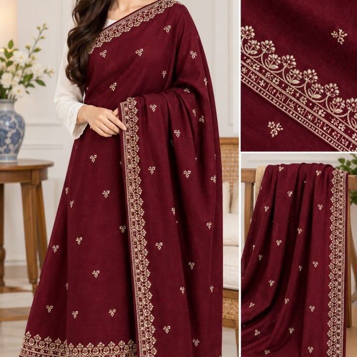 Premium Embroidered Wool Shawl (3 Meter) | Luxury Winter Wrap