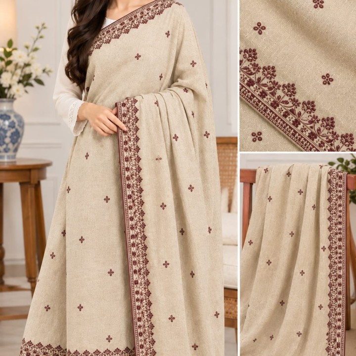 Premium Embroidered Wool Shawl (3 Meter) | Luxury Winter Wrap