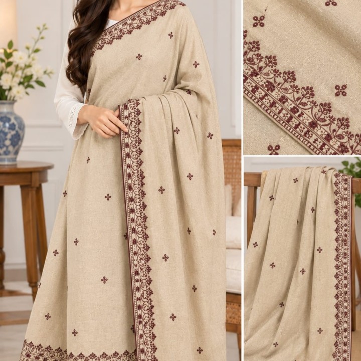 Premium Embroidered Wool Shawl (3 Meter) | Luxury Winter Wrap
